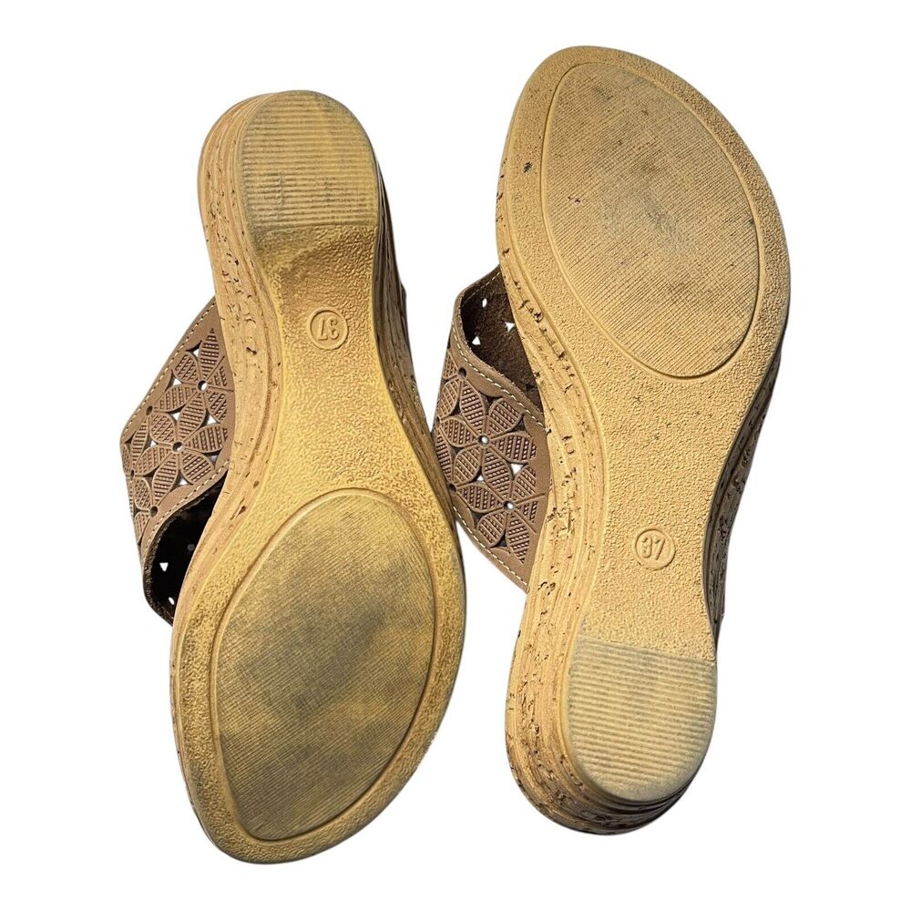 Spring Step Tiffany Thong Sandal Slides Women’s Size 37 Floral Leather Wedge - Picture 5 of 6